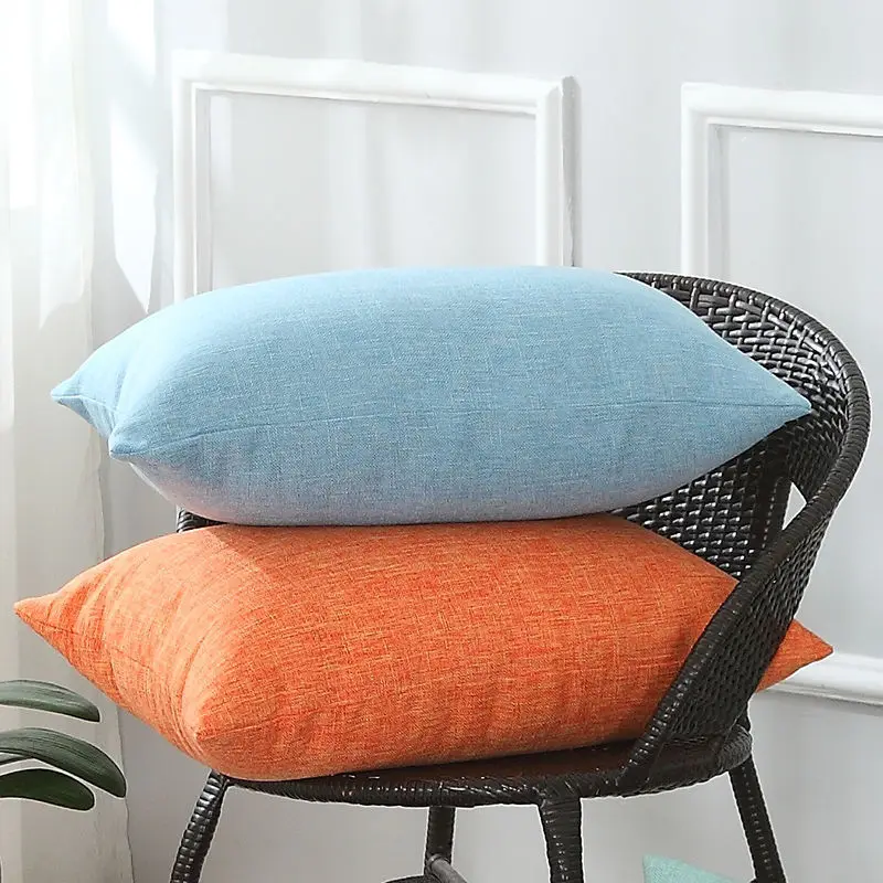 Solid Color Linen Cushion Cover Multi Size Car Sofa Cushion Cover Waist Back Cover Office Home Throw Pillowcase Decoration