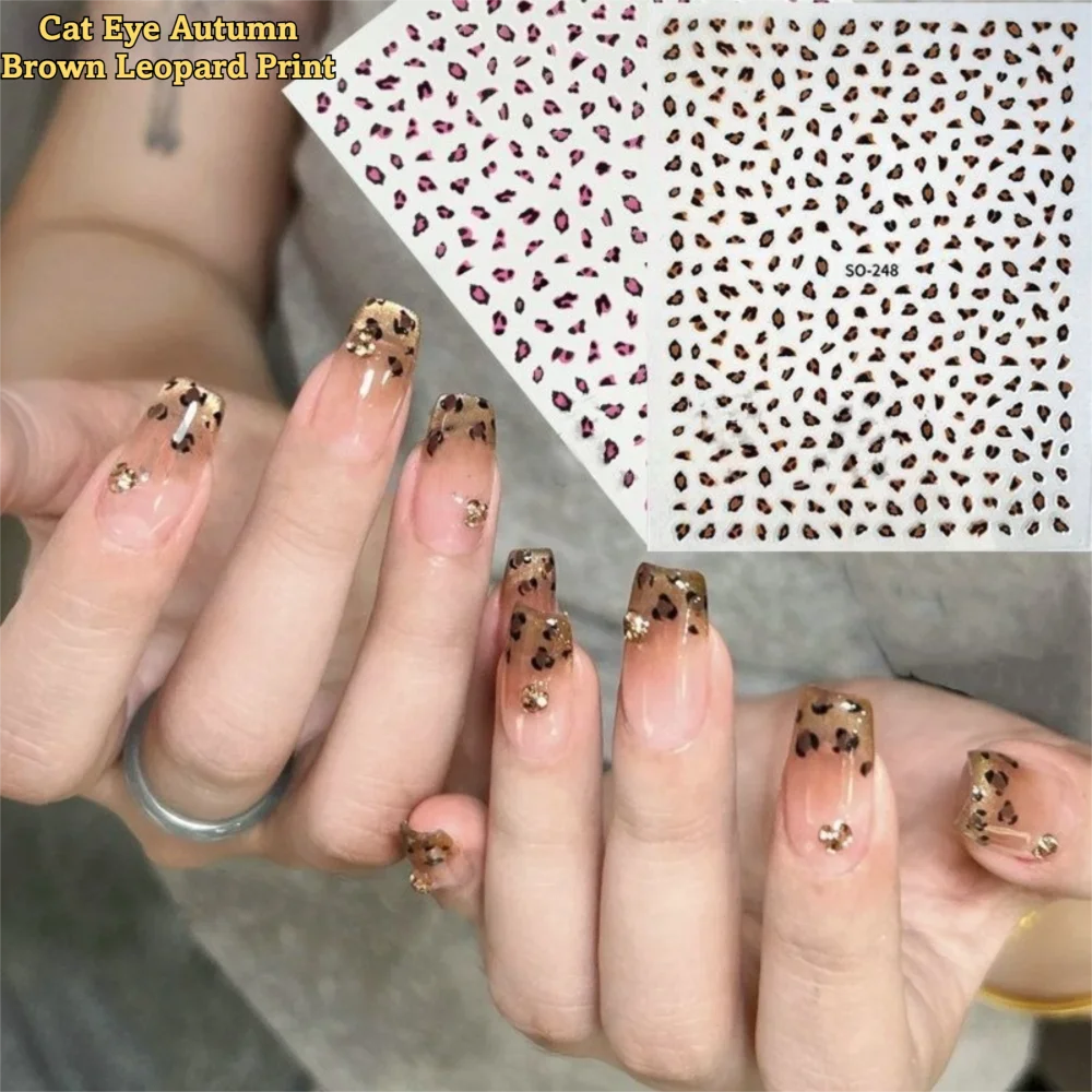 Brown Black Pink Colors Leopard Print Nail Stickers Self-Adhesive Easy To Apply Self-Adhesive Nail Sliders Caramel Colorway