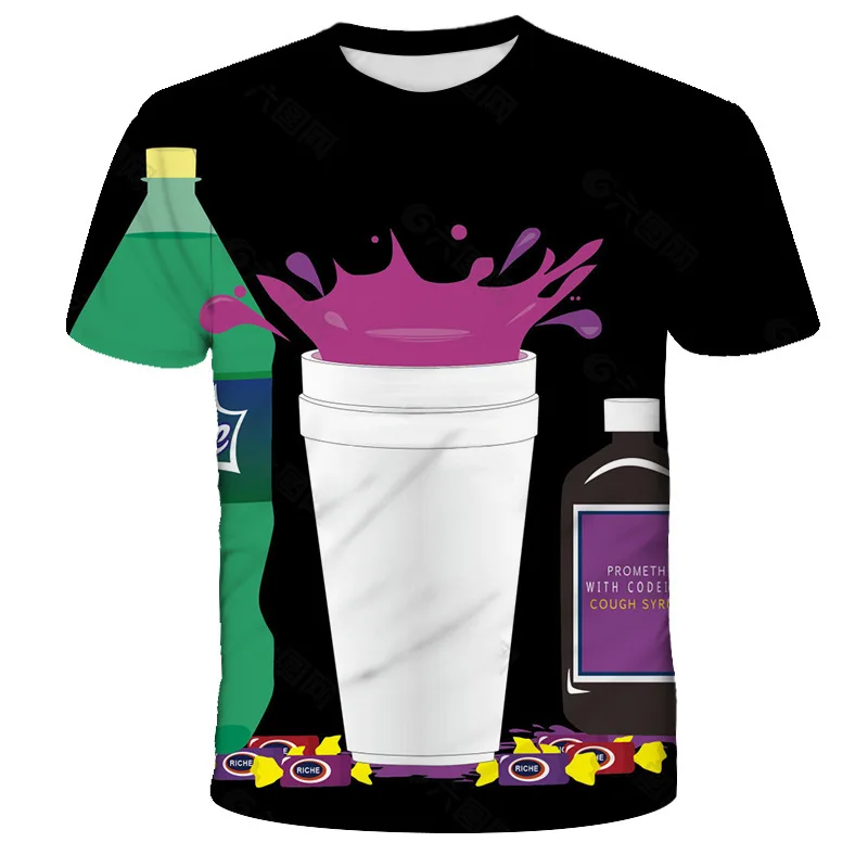 Abbigliamento moda 3d Sippin That Lean Tee Sprite Codeine Double Cups Purple Drank T Shirt Donna/Uomo Casual Estate