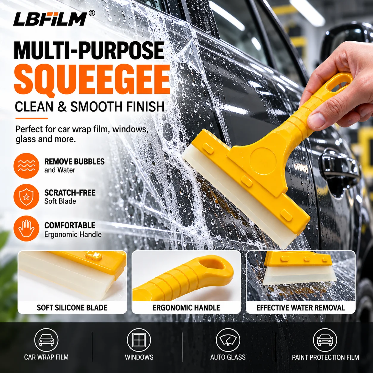 Car Wrap Silicone Squeegee Non-Scratch Soft Water Wiper Drying Blade Window Tint Film Scraper Tool for Windshield Glass Mirror