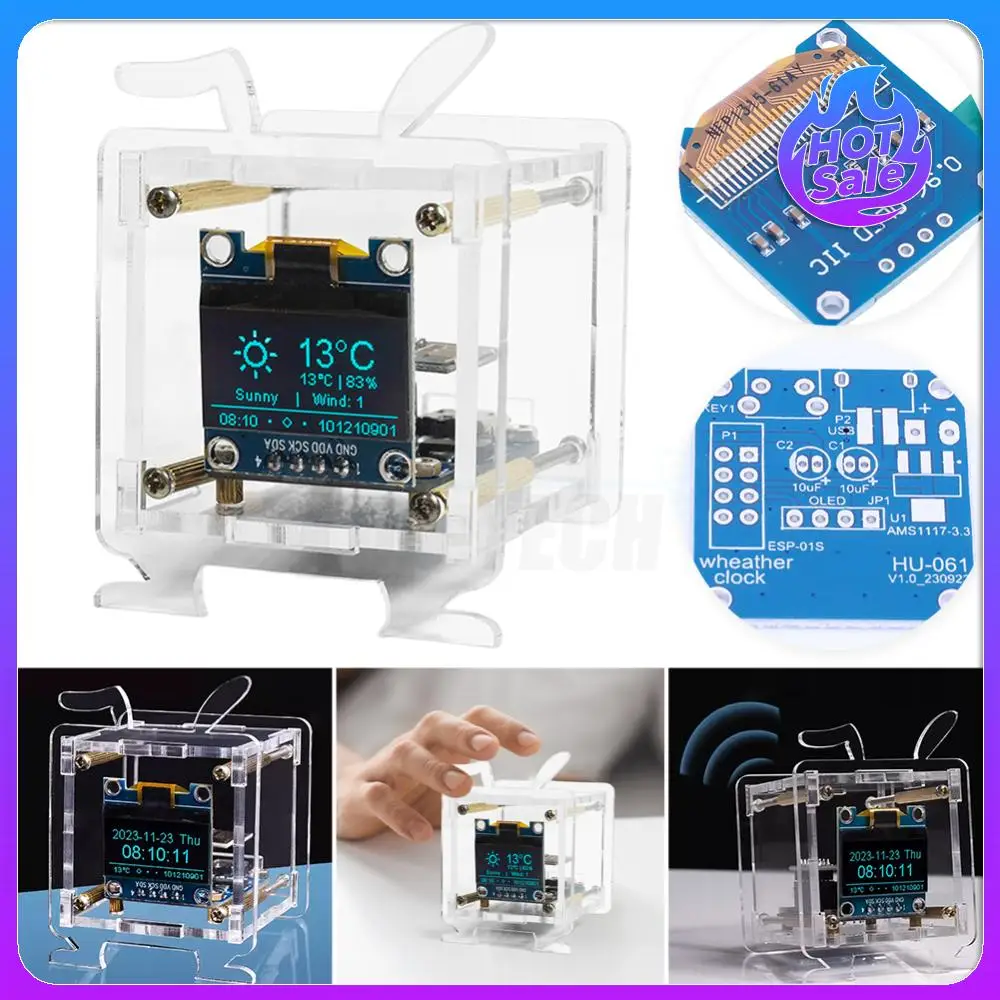 

ESP8266 Электронная многофункциональная метеостанция 0,96-дюймовый OLED-дисплей Мини-часы с прогнозом погоды DIY Паяльный проект