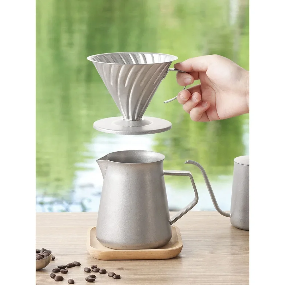 

Coffee filter cup hand-washing pot set outdoor retro stainless steel camping equipment drip filter cup sharing pot