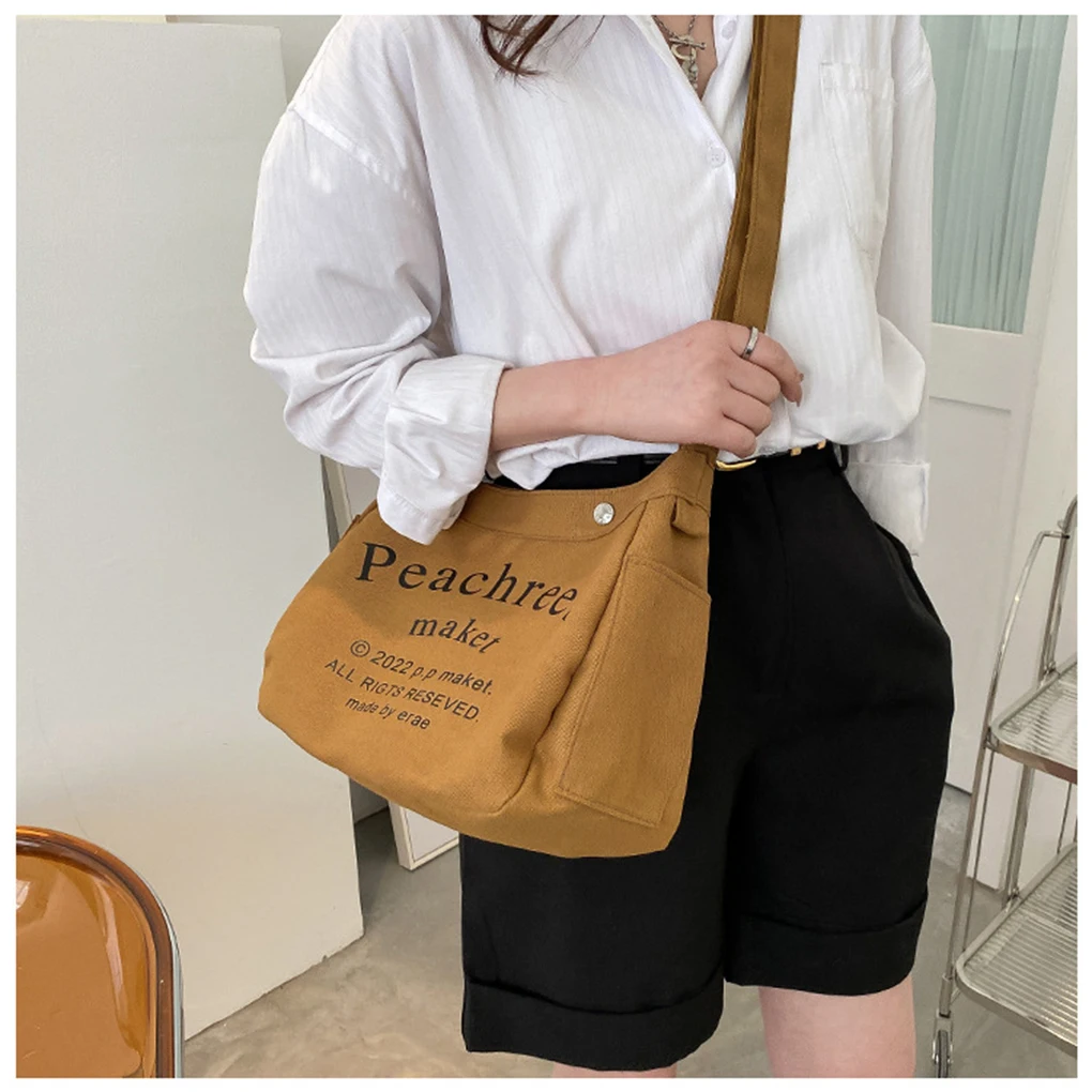 European American Retro English Letters Crossbody Bags Women Canvas Shoulder Bag Large Capacity Handbag Messenger Bags