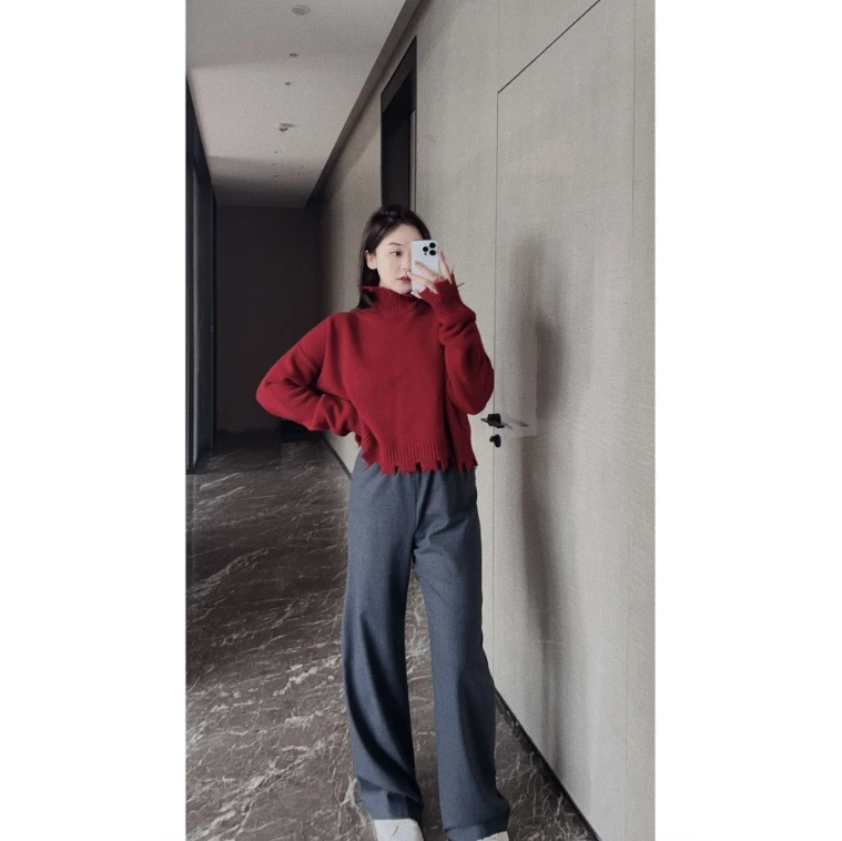 

Sweet John ZZ2308 Осенне-зимний роскошный вязаный свитер с высоким воротником из шерсти премиум-класса, модный женский свитер