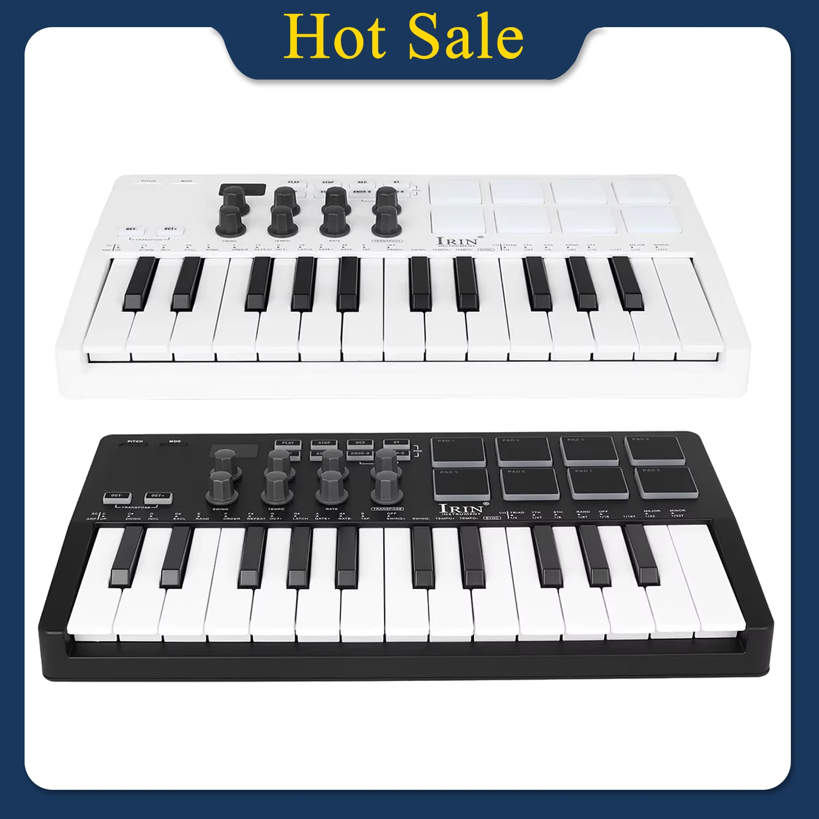 IRIN SMK-25 MIDI Pad Controller Keyboard USB Mini 25 Key 8 RGB Drum Pads 8 Knobs and Music Production Software Included