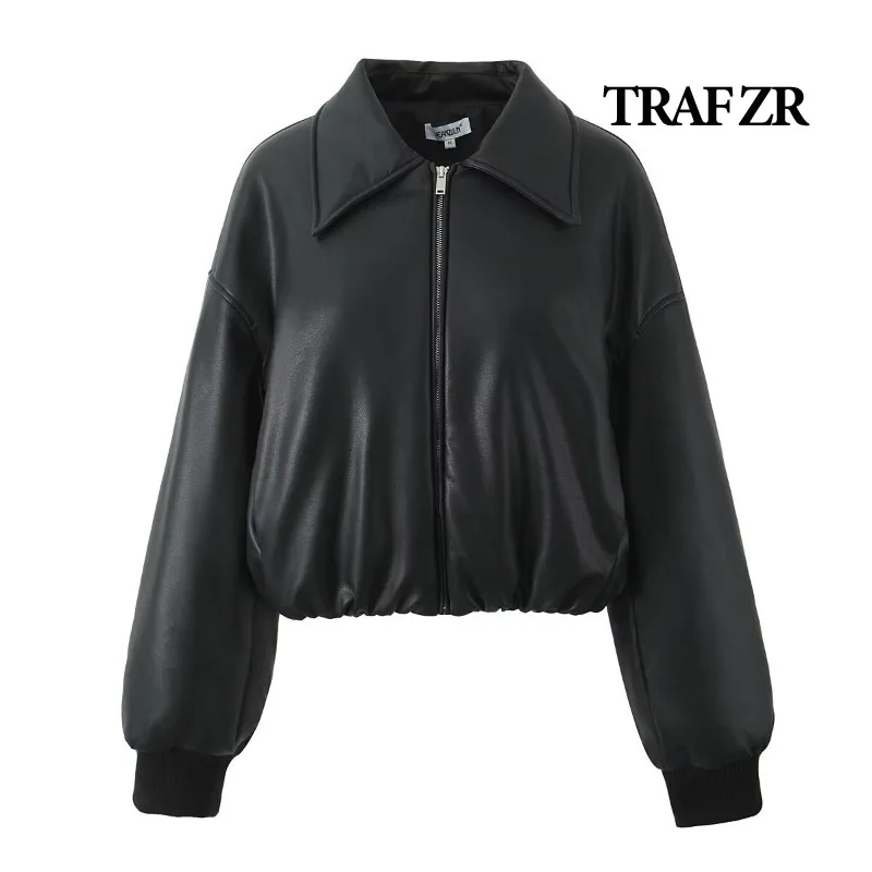 

TRAF ZR Leather Jackets Woman Ladies Fashion Casual Coats Autumn Novelties in Outerwear Casual Coats Solid Aviator Jackets