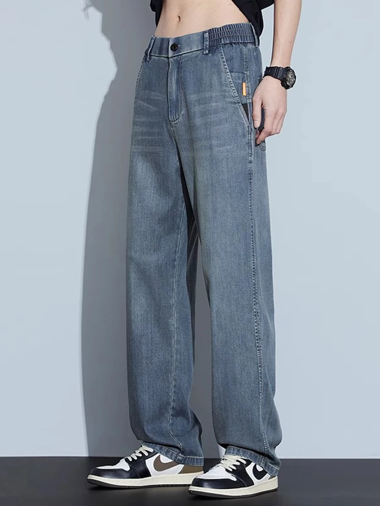 

Мужские джинсы, свободные прямые тонкие летние повседневные длинные брюки, удобные дышащие модные брюки в американском стиле ретро