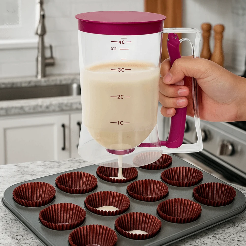 

Hand-Held Pancake Batter Dispenser Plastic Scaled Crepes Batter Separator Large Capacity Leakproof Batter Funnel Cupcake