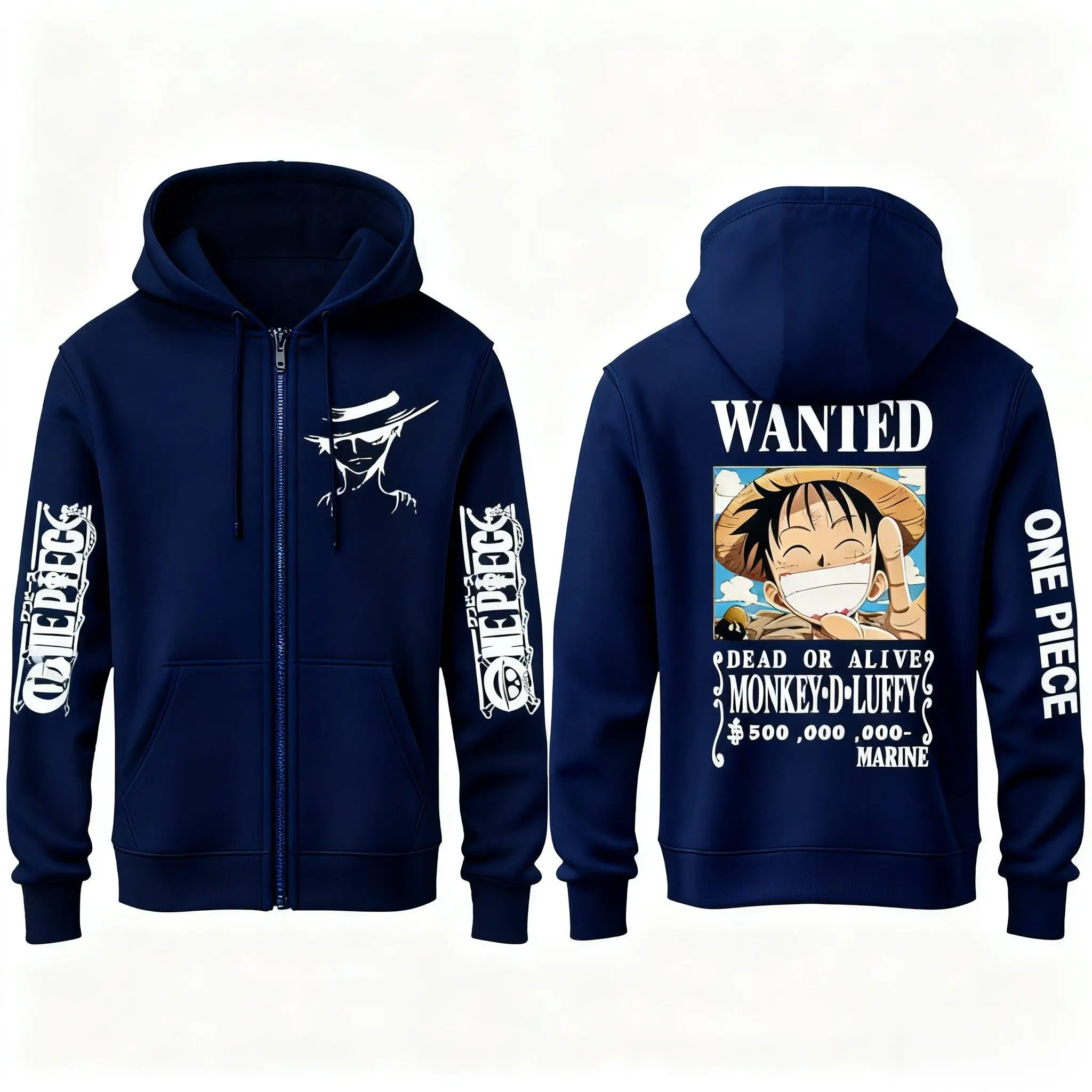 Sweat à capuche une pièce Anime Luffy Wanted imprimé pour hommes et femmes, veste de Cosplay décontractée, pull à capuche, Streetwear, automne hiver
