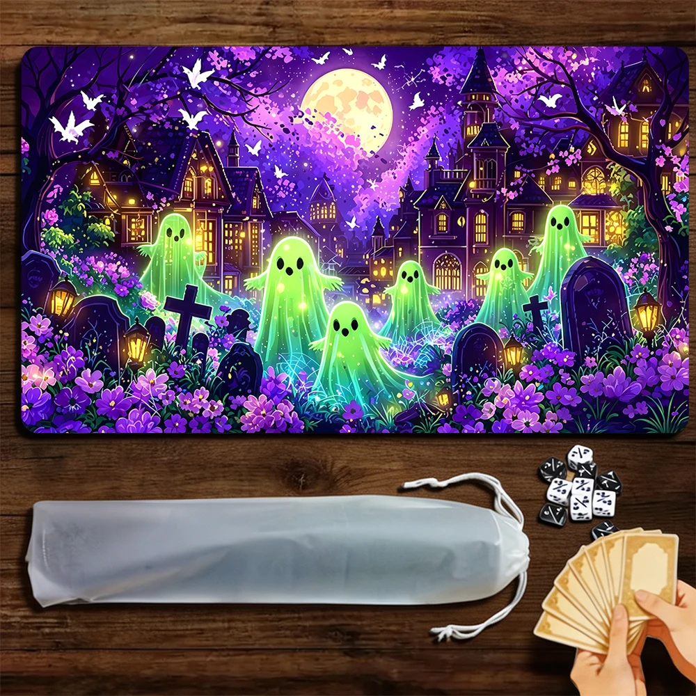 Magnificent Ghost Manor TCG Playmat Magic Playmat Gathering Gaming Mat with Stitched Edge Anti-slip base Trading Card Game