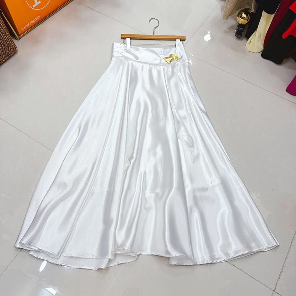 TWOTWINSTYLE élégant solide minceur jupes longues pour les femmes taille haute épissé métal automne Chic jupe femme mode KSK554523