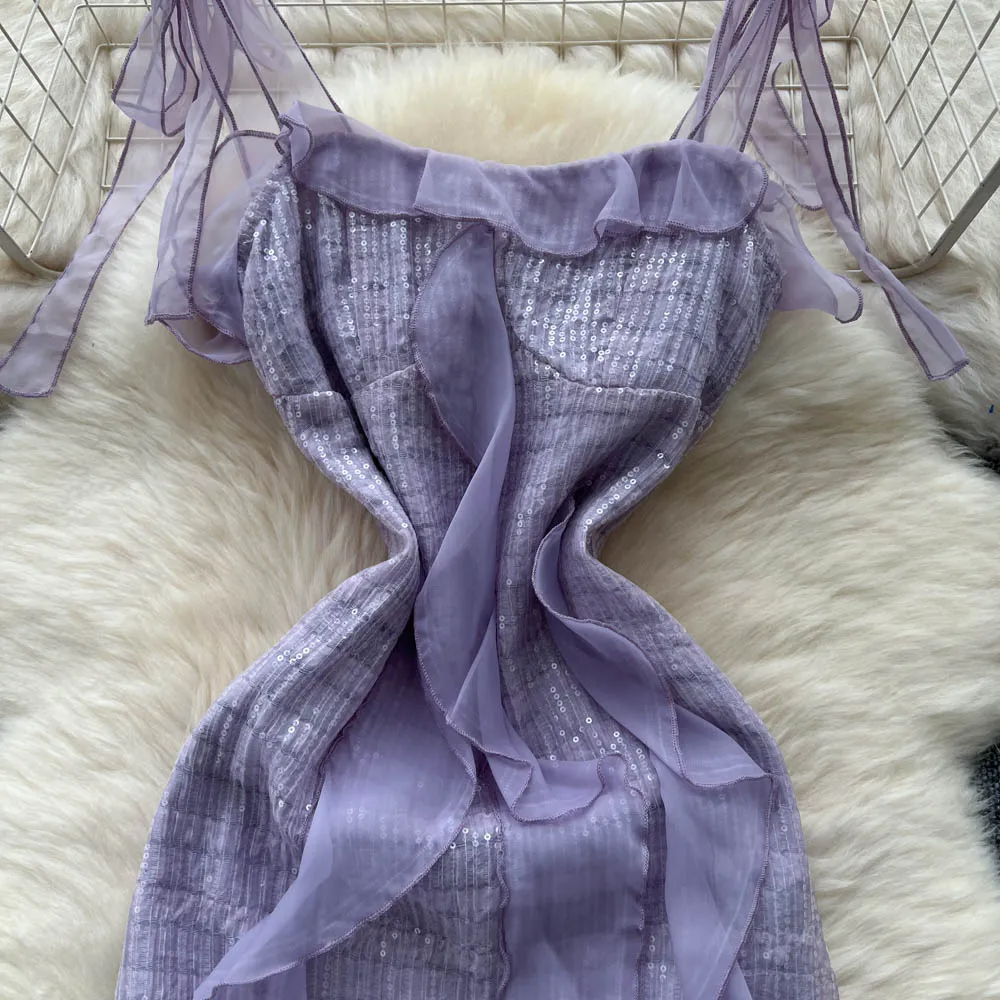 فساتين أنيقة أنيقة مكشكشة غير متناظرة على الموضة الكورية فساتين خرافية مثيرة عالية الخصر على شكل حرف a فساتين صيفية لقضاء العطلات على الشاطئ