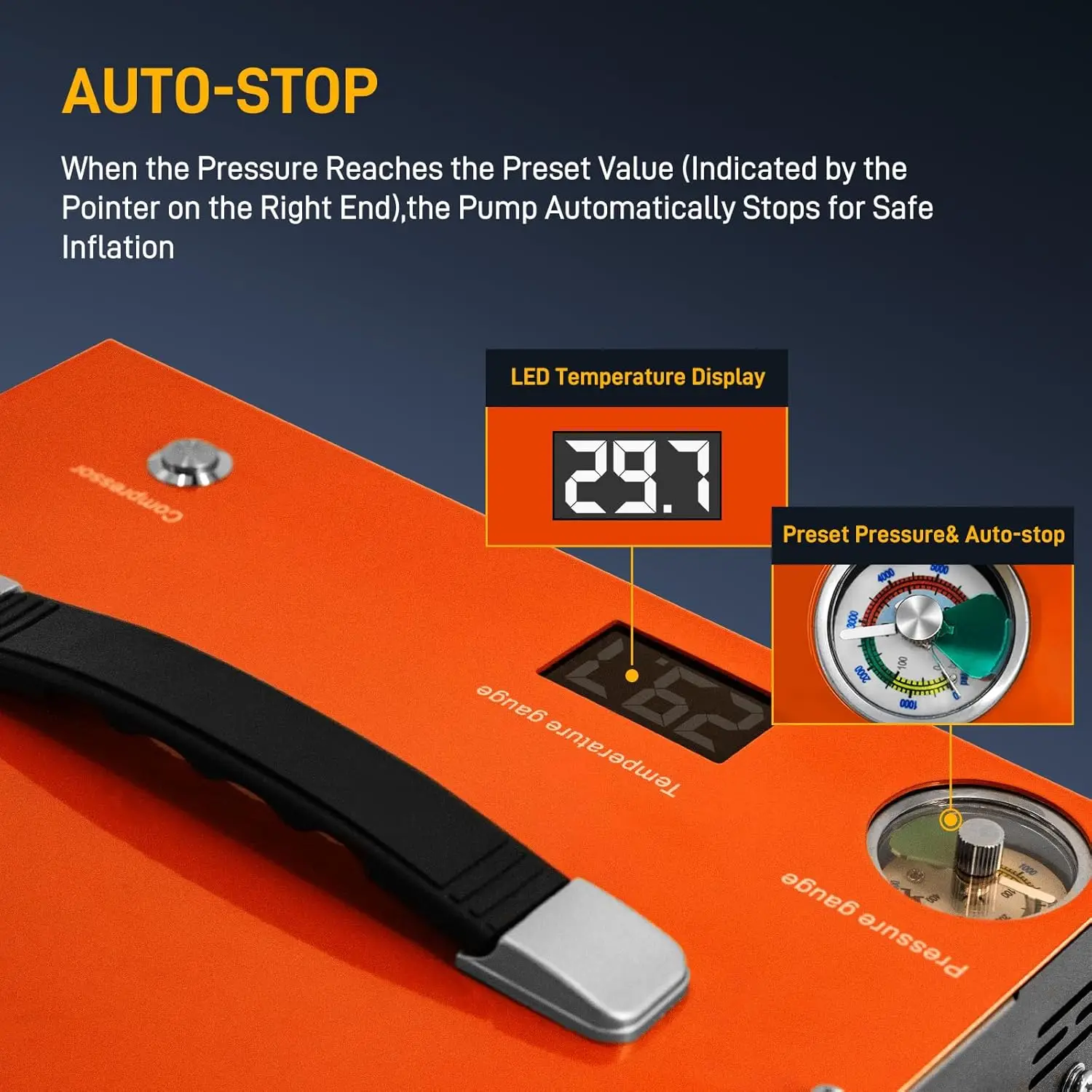 GOYOJO Compressore d'aria PCP, Max 4500 PSI / 300 Bar, riempimento rapido per pistole aeree o serbatoio di paintball, spegnimento automatico, doppia alimentazione per auto 12 V CC