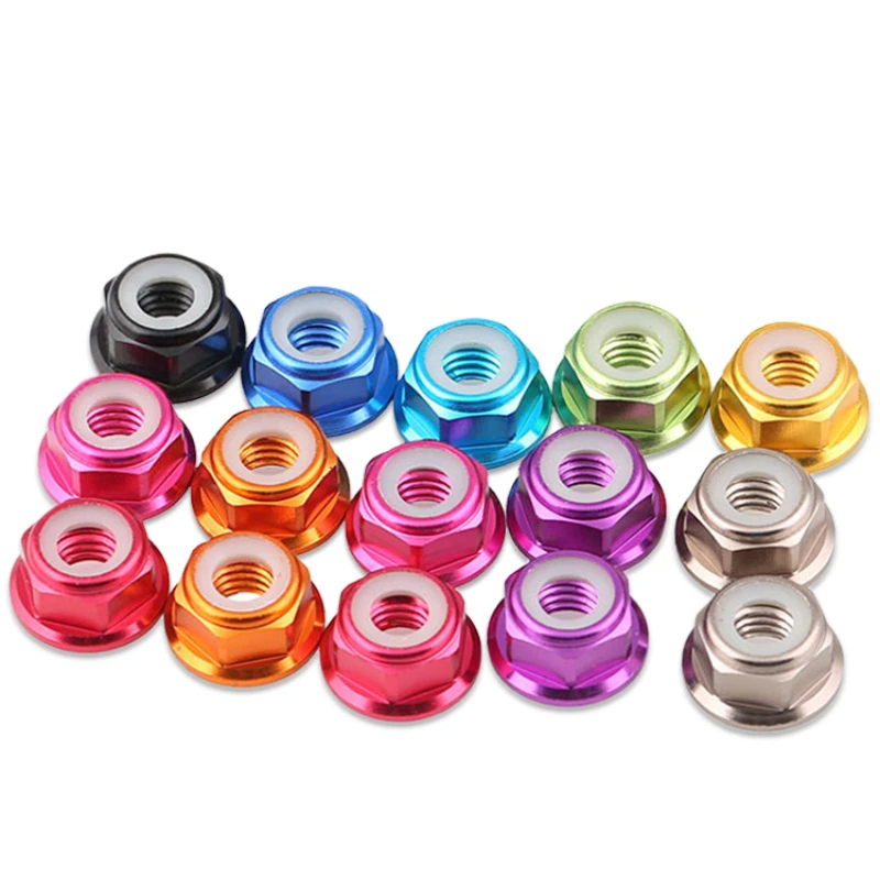 M2 M3 M4 M5 M6 Colored Aluminum Alloy Flange Nut, Nylon Insert Lock Nut, Self-Locking Nut, Nylon Rivet Nut