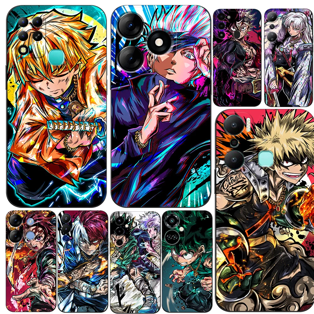 BLACK TPU CASE FOR TECNO SPARK GO 2023 2022 9 8 10 PRO 10C POP 7 6C POVA 4 NEO 2 5 COVER Japanese Cool Anime