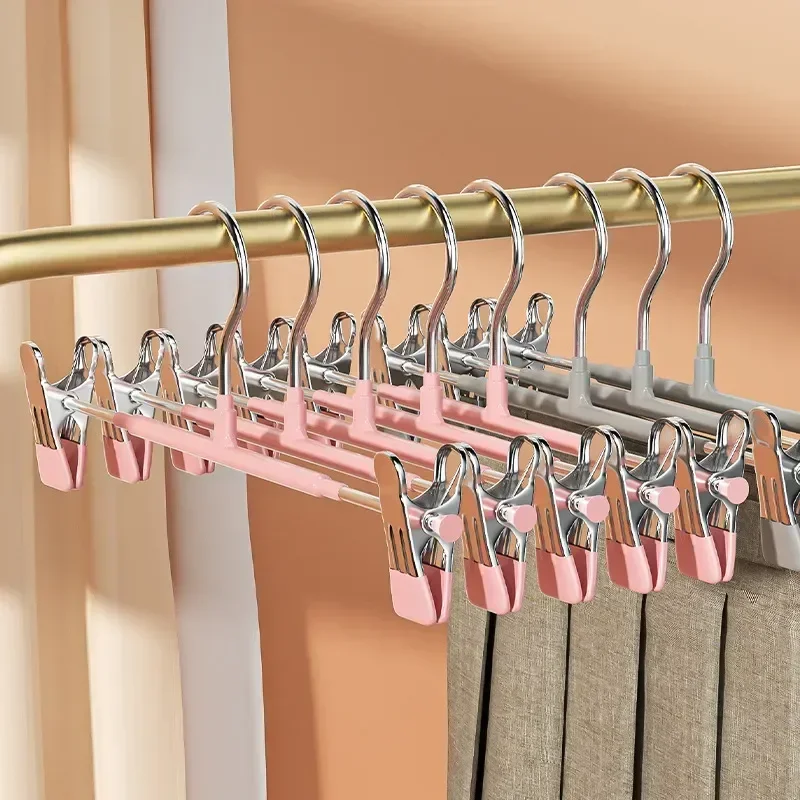 

Clips Clothes Storage Adjustable Closets Hangers for Metal Pants Organizer Hanger Windproof Non-slip Coat Drying Home With