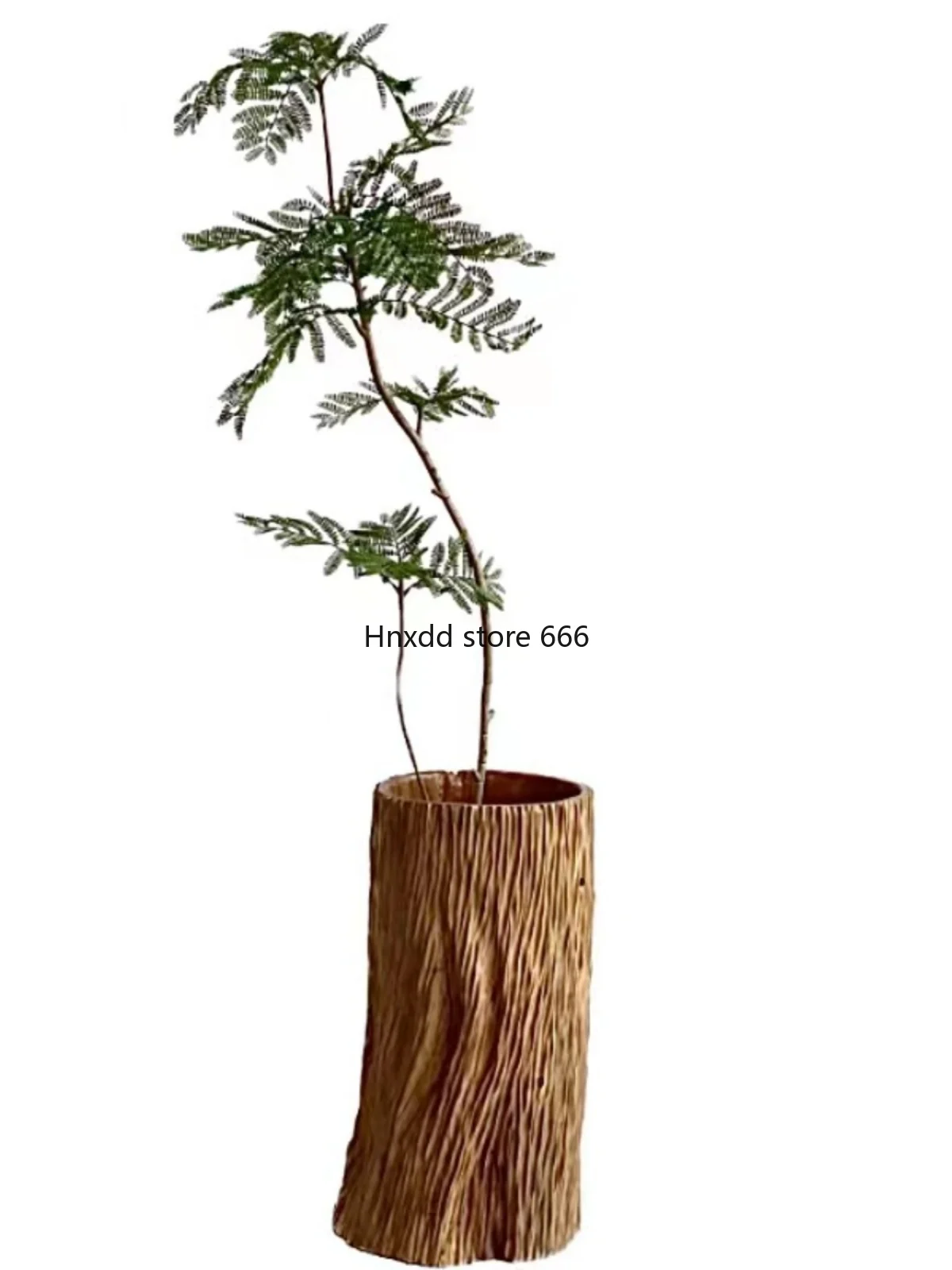 Wabi-sabi wind green plant floor-to-ceiling flower device solid wood flower growing  barrel decorative ornament retro large vase