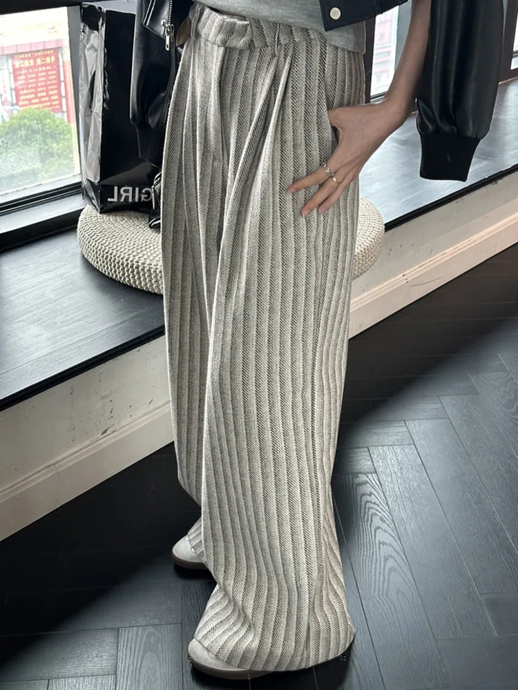 LANMREM 2024 Autumn And Winter New Suit Striped Pants Niche Design Wide Leg Trousers Women's High-end Clothing 2DB1825