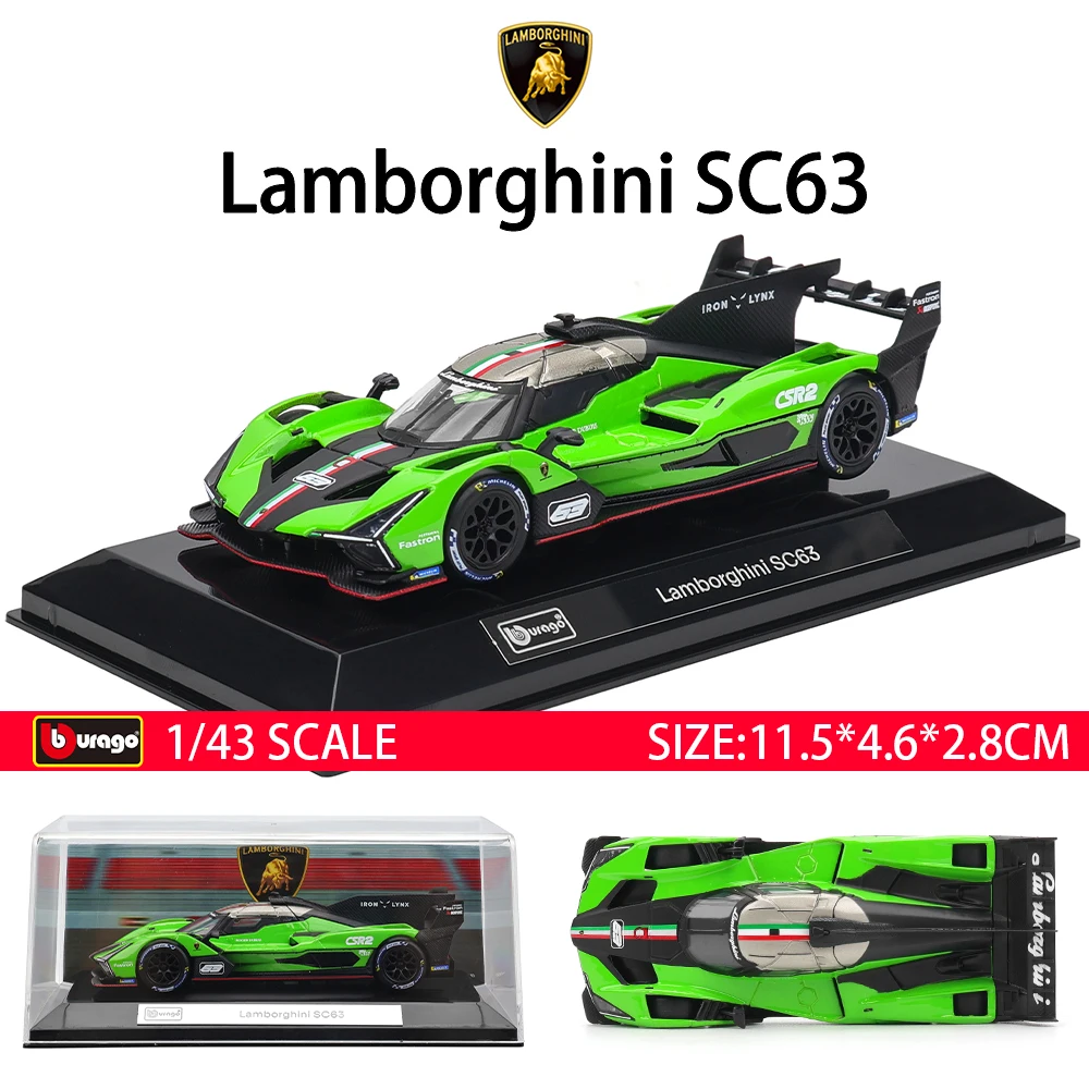 Bburago 1:43 Toyota GR Yaris Porsche Lamborghini SC63 alliage véhicule de luxe moulé sous pression tirer voitures modèle jouet Collection cadeau