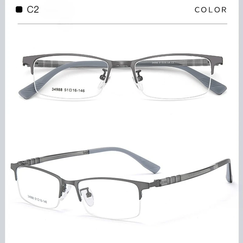 

Очки для зрения с половинной металлической оправой, на заказ, с одинарными линзами, квадратные, с защитой от синего света, фотохромные, оптические, для коррекции близорукости
