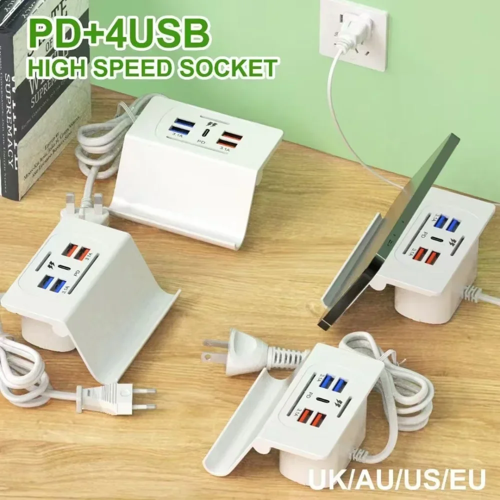 6 Port USB Charging Station Charging Station for Multiple Devices Multi USB Nightstand Charger Station with Phone Stand