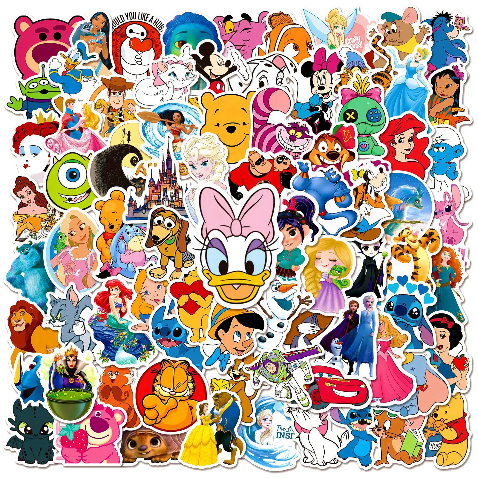 Disney-pegatinas de dibujos animados para chica, calcomanías de princesa Stitch Micky, vinilo para ordenador portátil, equipaje, monopatín,