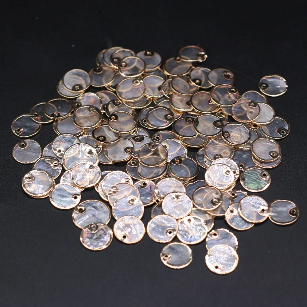 10 PCS Round Natural Shell Pendant Gilded Edge 15x15mm DIY for Jewelry Making Necklaces Accessories Gift