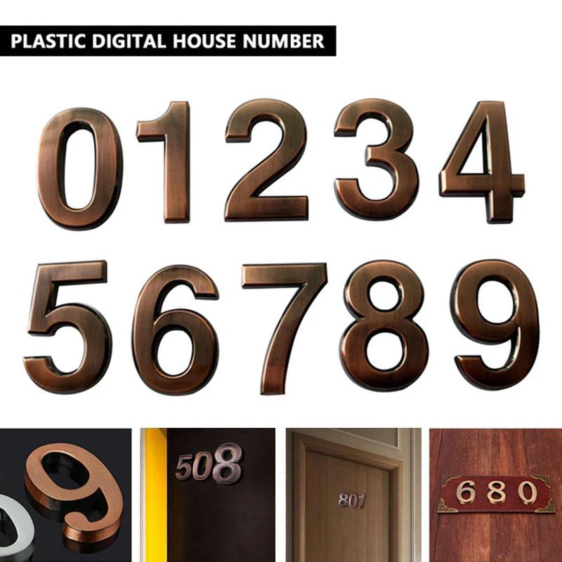 1PC Bronze 3D Digits 0-9 Number Sticker Number Metal Building Door Address Apartment Room Sticker Plate Sign