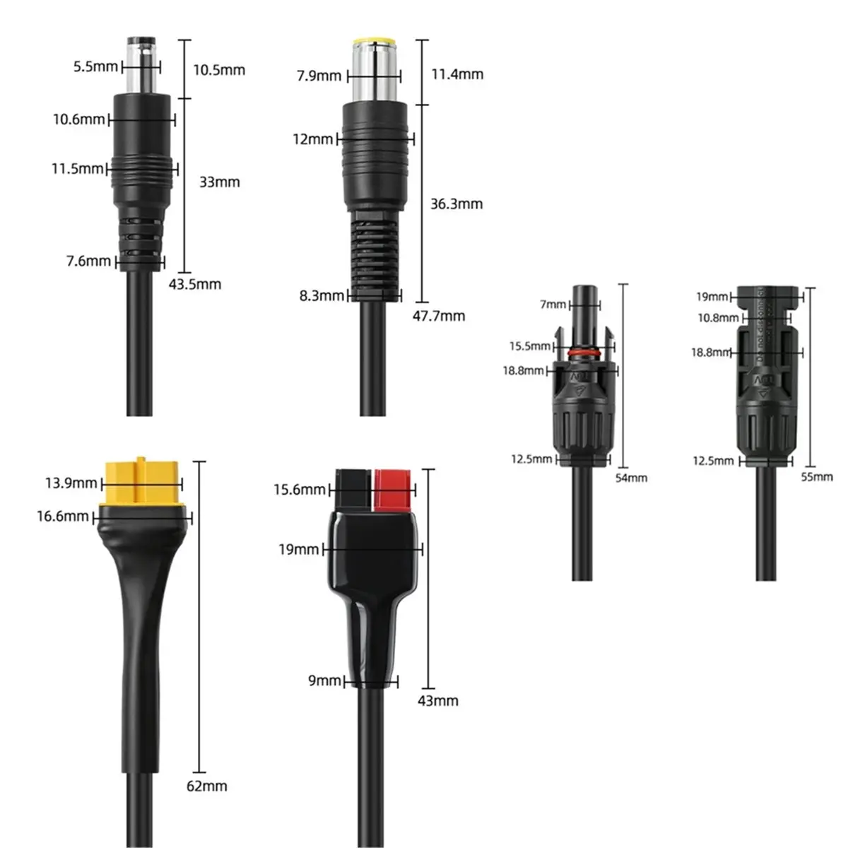 Fits for 4-in-1 Solar Panel Connector Extension Line Female Conn to Cable Splitter Connector DC Adapter Power Plug
