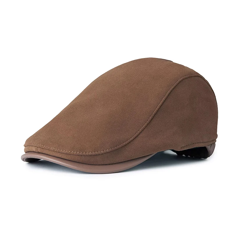 Retro Real Suede Leather Hat Sheepskin Beret Cap Winter Casual Windproof Caps Elegant Lady Artist Painter Flat Top Caps Women