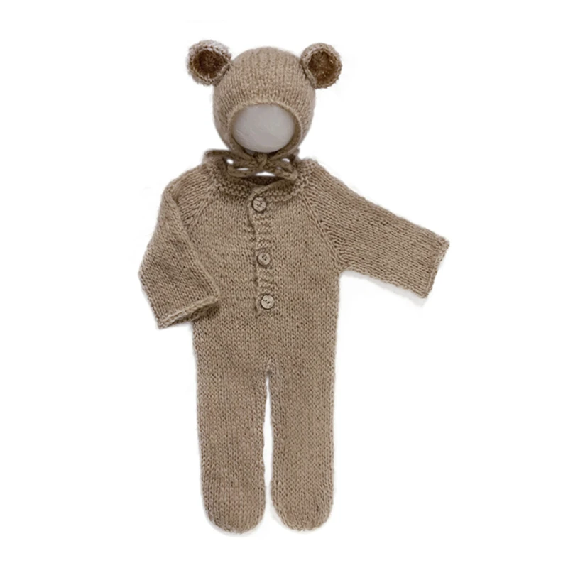 ❤️Newborn Photography Props Baby Mohair Footed Romper Outfits with Sleeping Hat Baby Photo Prop Costume Accessories Fotografia