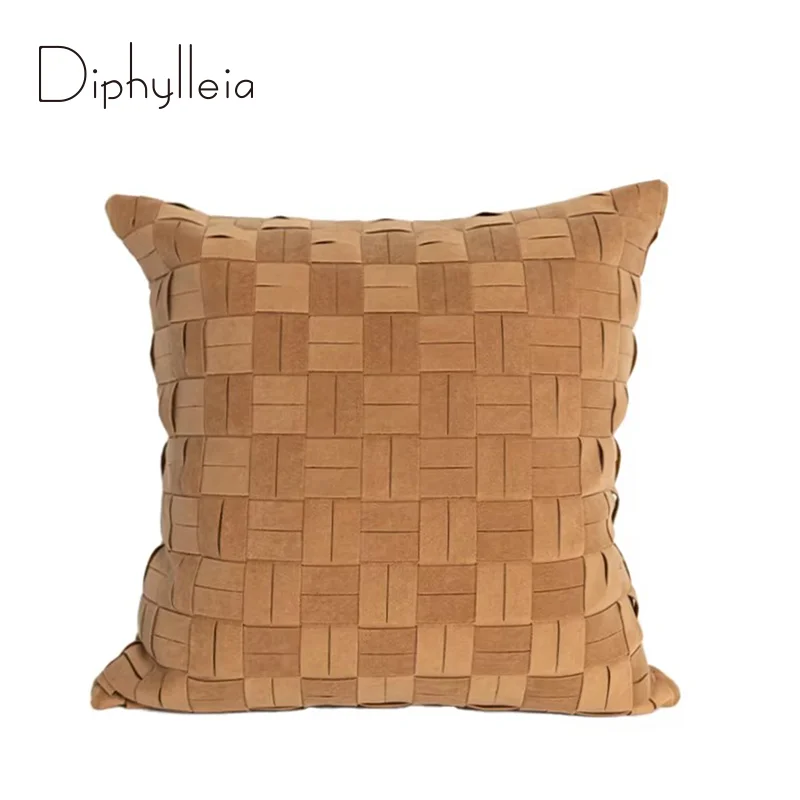 Diphylleia Modern Stylish Basketweave Suede Cushion Cover Soft Neutral And Richly Textured Throw Pillowcase In Beige Mocha Brown