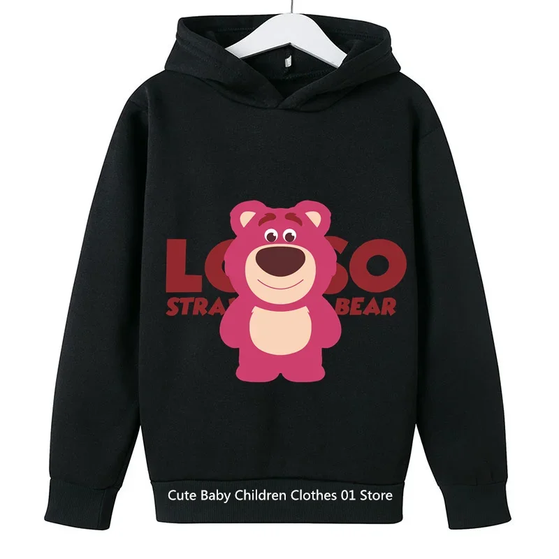 Cartoon Pink Strawberry Bear Kids Hoodie Boys Girls 2024 Fashion Casual Harajuku Hoodie