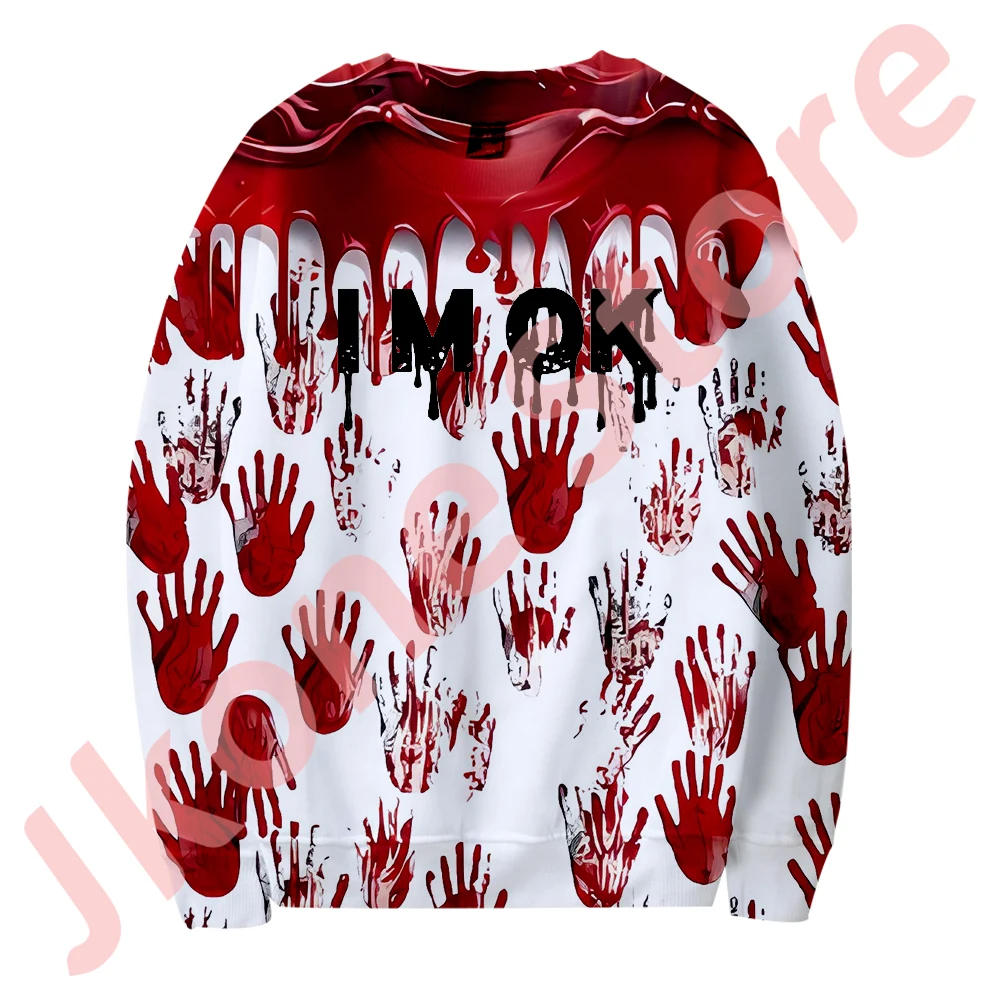 I'm OK Bloody Logo Crewneck Sweatshirts Halloween Blood Horror Merch Cosplay Women Men Fashion Long Sleeve T-Shirts