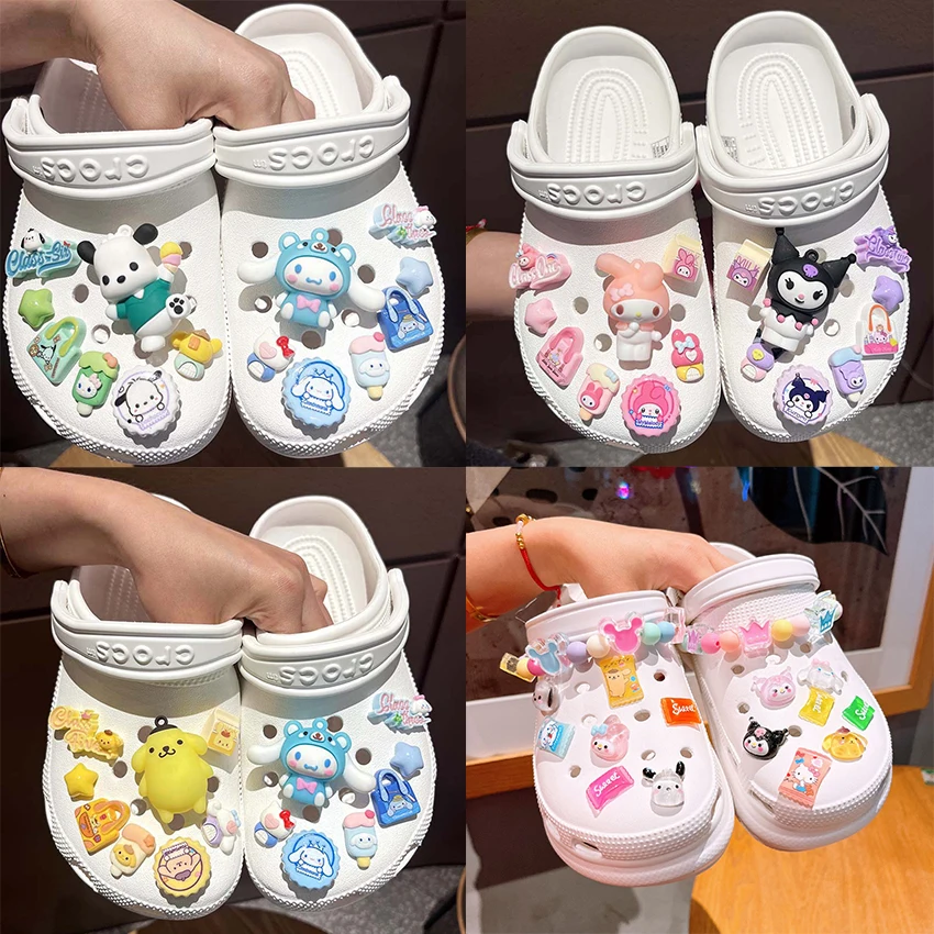 

New Sanrio Melody Kuromi Shoe Charms Accessories Shoes Buckle Set Sale Cute Cartoon Anime Cinnamoroll Kawaii DIY Charm Gift