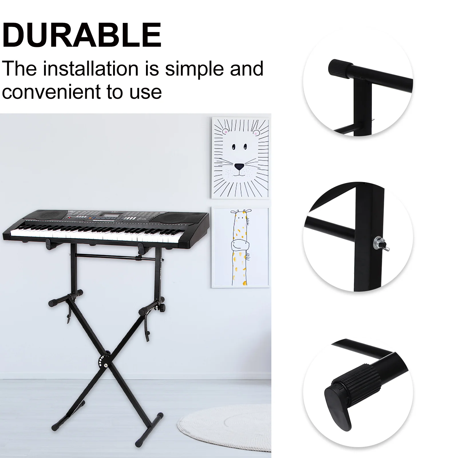 Electronic Keyboard Stand Double Tube Riser Black Iron Easy Assembly Max 71cm Removable Storage Keyboard Parts