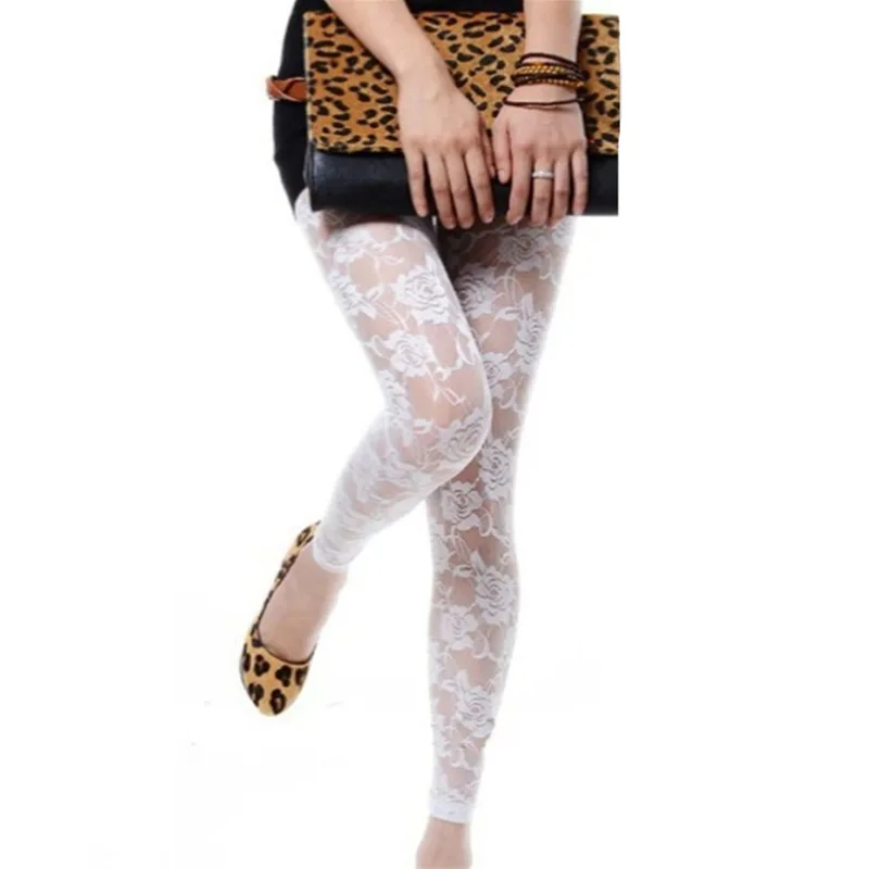 2024 Summer Sexy See-through Hollow Out Lace Leggings For Women Rose Pcrochet Pants Female Casual Wear L003