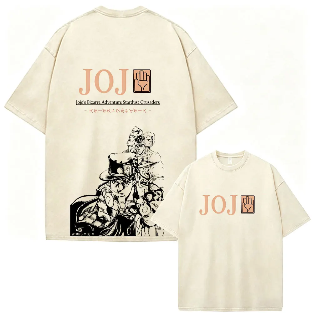 Anime JoJo Bizarre Adventure Stone Ocean Kujo Jolyne Vintage Washed T Shirt Men's Women Clothing Casual Short Sleeves T-shirts - view 3