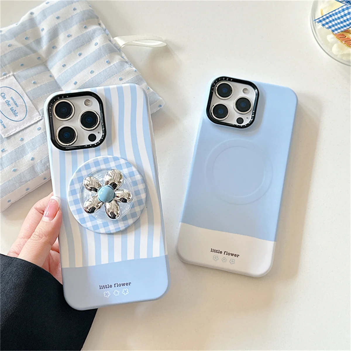 Capa de telefone magnética padrão azul coreano para iphone 16 pro 15 13 14 pro max capa com suporte bonito casos rígidos para magsafe