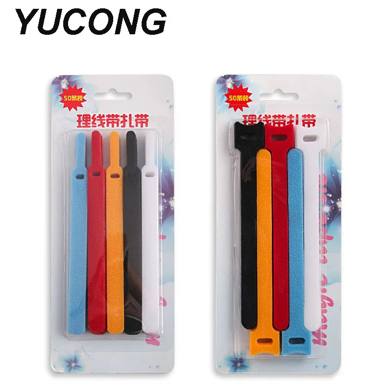 YUCONG 50PCS Adhesive Loop Hook Reusable Fishing Rod Ties Holder Strap Hoop and Loop Cable Buckle Wire Organizer Fastening Wraps