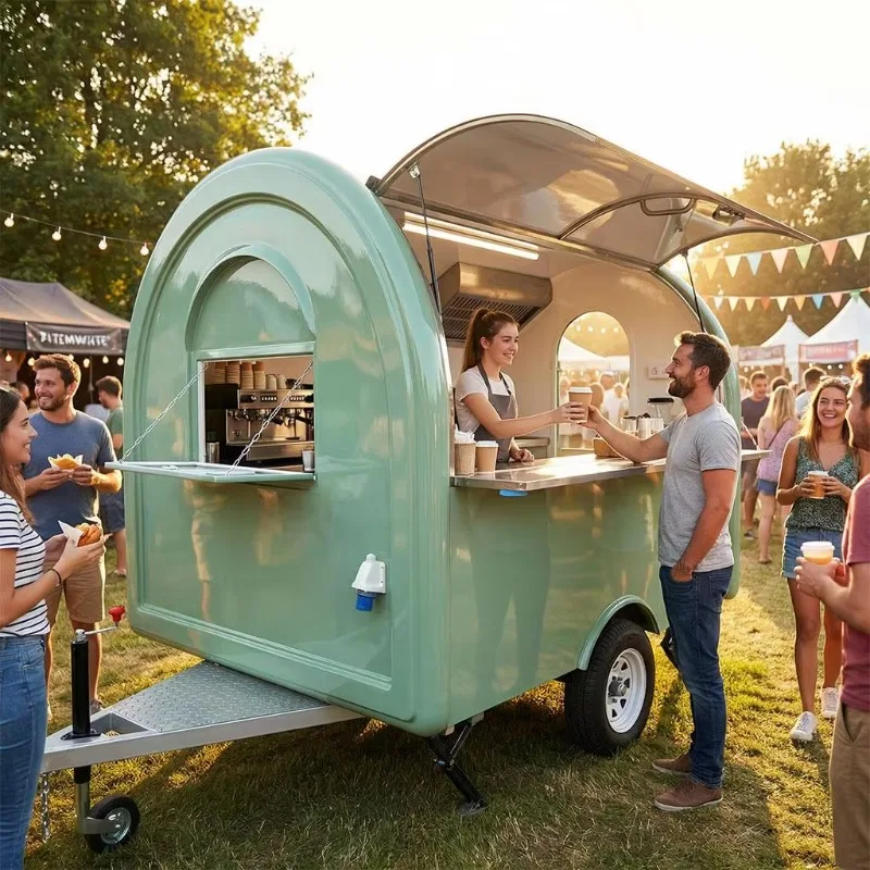 Retro Green Round Food Trailer Mobile Coffee Cart Vintage Concession Trailer for Beverage Catering view 5