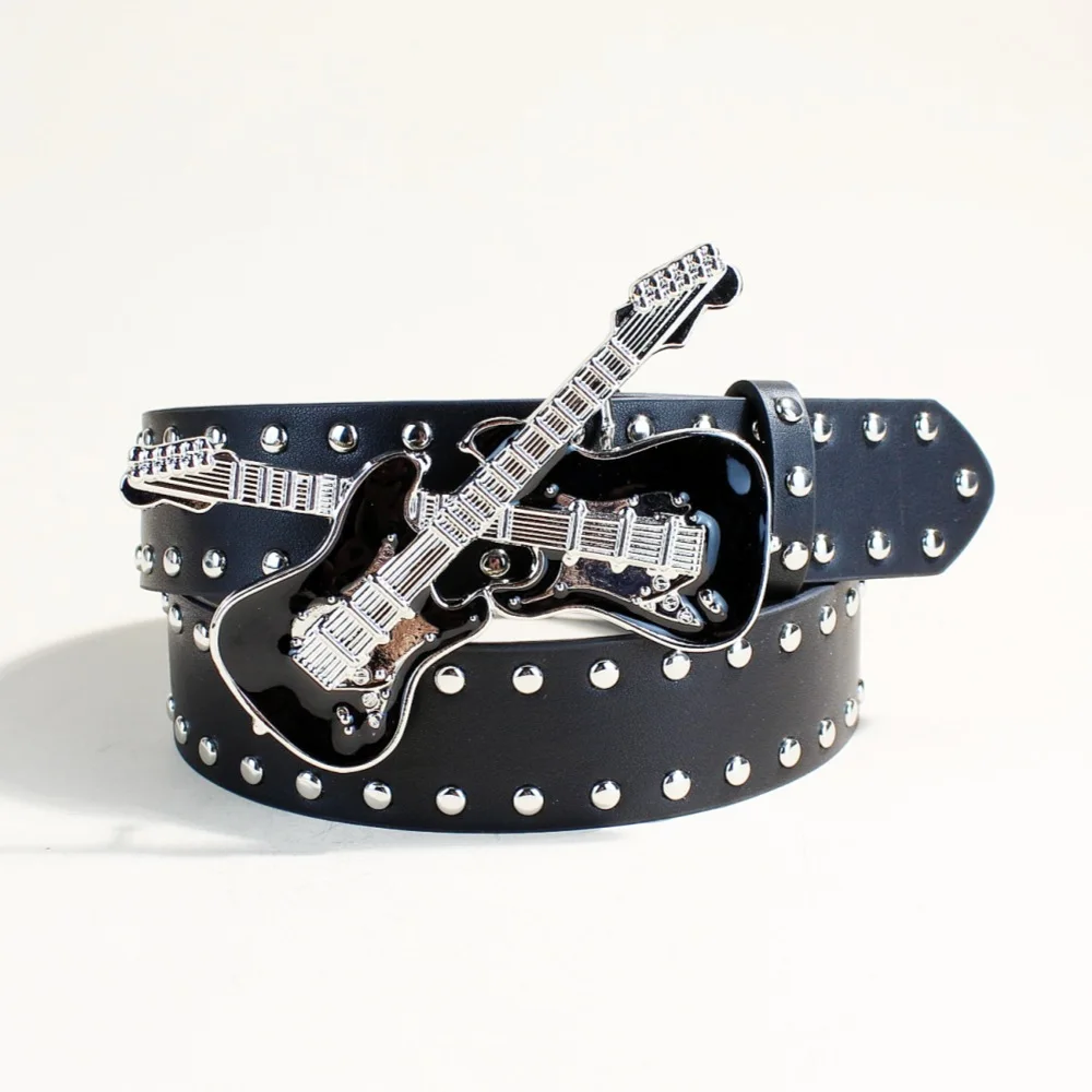 Cinturones góticos Y2K para hombre y mujer, cinturones góticos de vaquero, Hip hop, Punk, remache, estampado de esqueleto, cinturón vaquero