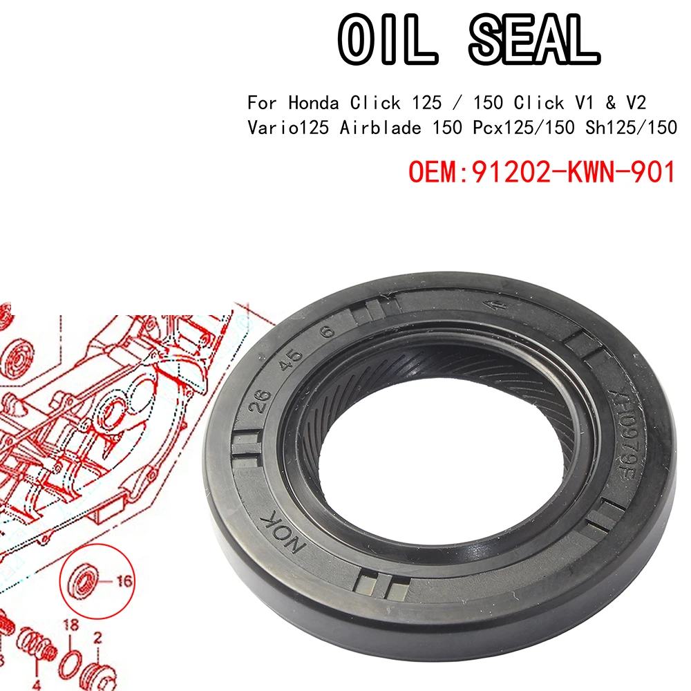 KENADA Racing OEM 91202-KWN-901 Left Crankcase Oil Seal 26X45X6 For Click 125/150/Click V1&V2/Vario 125/Pcx125/150/Sh125/150