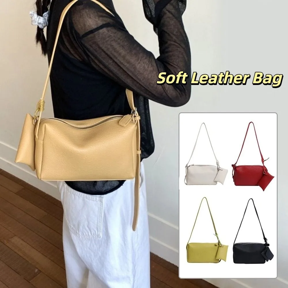 

Trendy Simple Soild Color Boston Bag Versatile With Small Bag Soft Leather Crossbody Bag Zipper Korean Women's Handbags Ladies