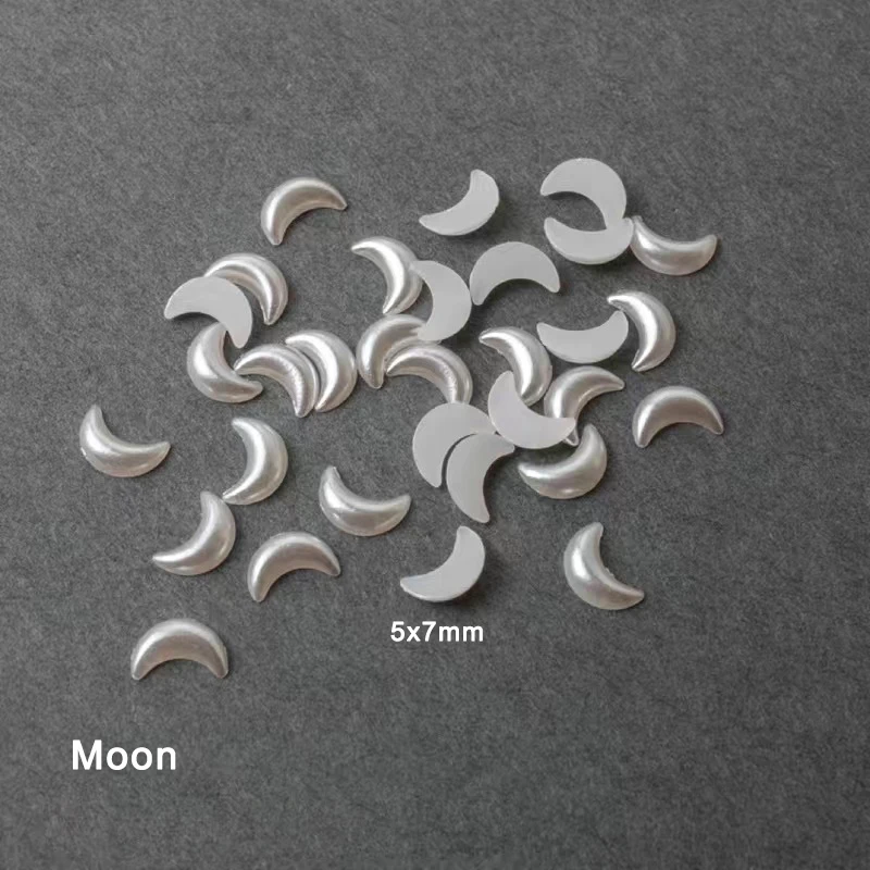 Resin Heart Moon Nail Art Decoration Flat Back Pearlescent White Mixed Size 3D Manicure Accessories 100/200pcs