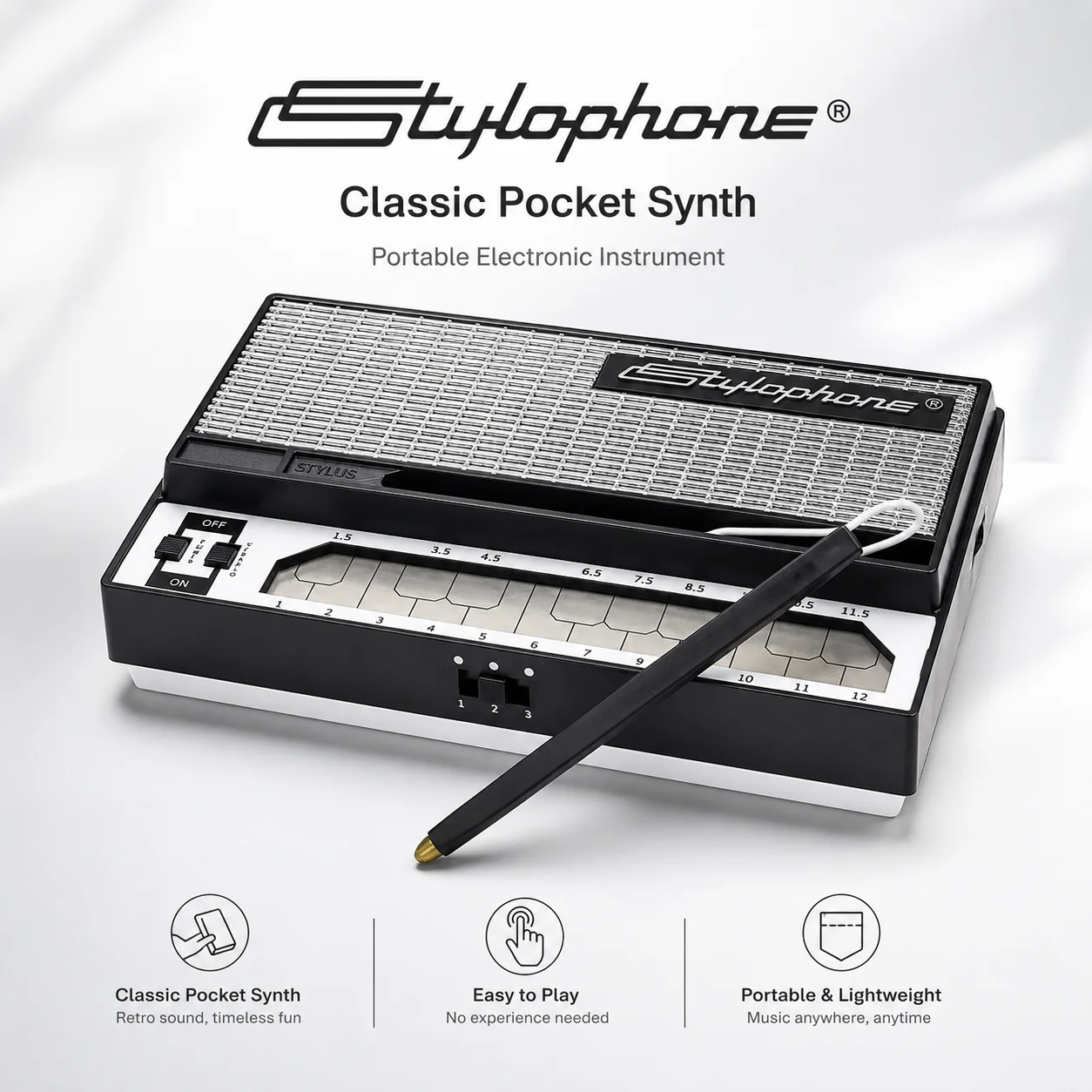 British Stylophone Retro Electronic Instrument Mini Portable Pocket Keyboard Synthesizer Classic Pocket Synth Electric Sound Box