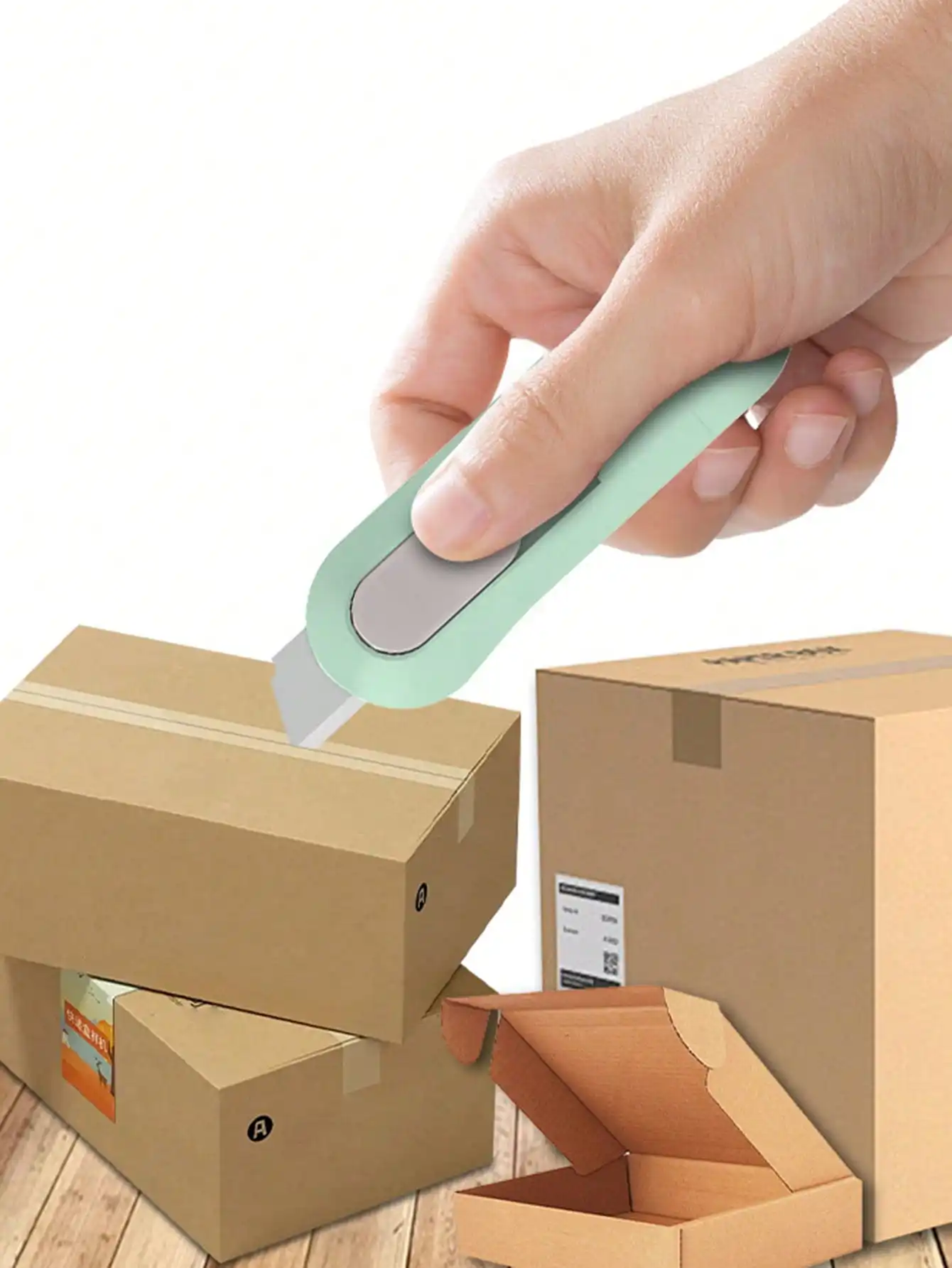 

Lightweight Compact Retractable Safety Box Cutter Automatic Rebound Mini Utility Knife High Carbon Steel Blade Portable Express Parcel Cutting Tool for Student Office Daily Use