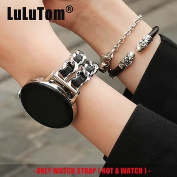 רצועת מתכת כפולה מעור יוקרתית עבור שעון Samsung Galaxy Watch 6 5/Pro/4 Classic 44/40/46mm 20mm/22mm רצועה עבור שעון Huawei Watch GT 4 3 2