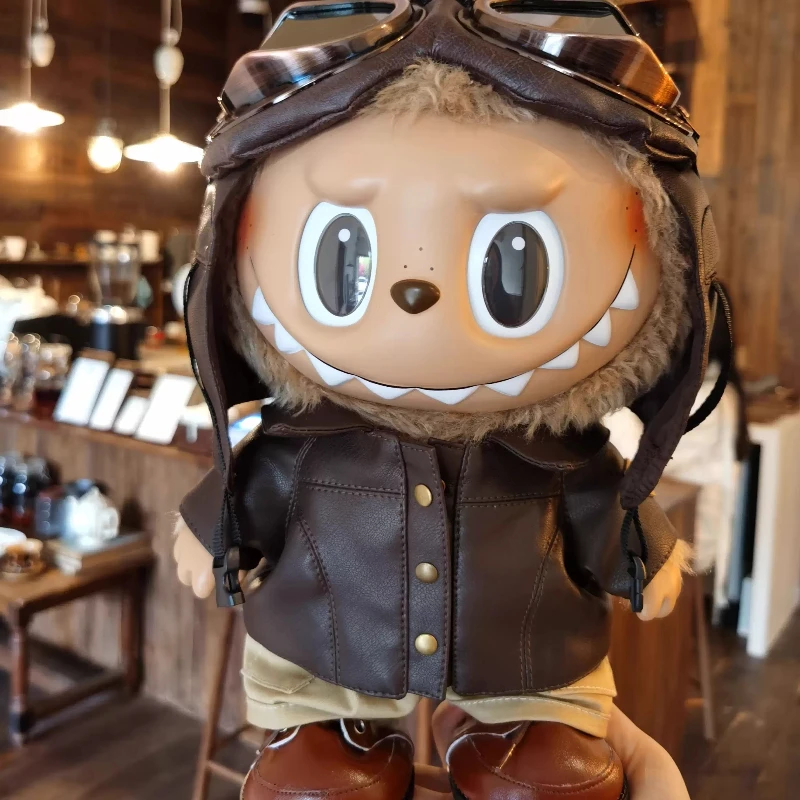 ل 38 سنتيمتر Labubu ملابس دمى كبيرة Mokoko الحبيب الوردي البني الراقية الطيار نمط الجلد الأسود يمكن ارتداؤها في الصيف