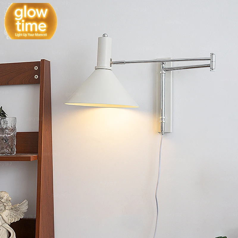 White Red E27 Wall Lights Vintage Plug Rotatable Bedside Bedroom Foyer Hotel Room Sconce American Retro Reading Lamp